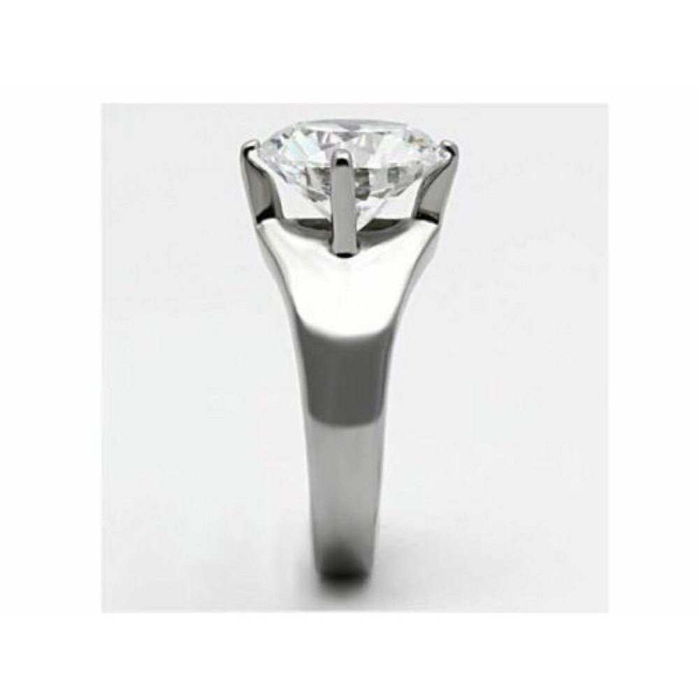 Round Cut Solitaire Cubic Zirconia Band Ring Stainless Steel - Picture 15 of 16